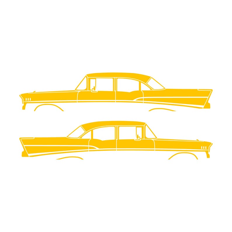 Set Of 2 Lowered Car Silhouette Decal Stickers For 1957 Chevrolet Bel Air 4-door Sedan Coupe Yellow