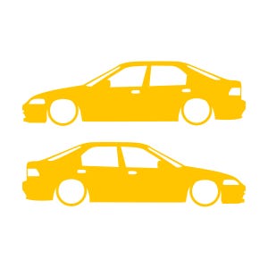 Set Of 2 Lowered Car Silhouette Decal Stickers For Honda Civic EG Sedan Yellow