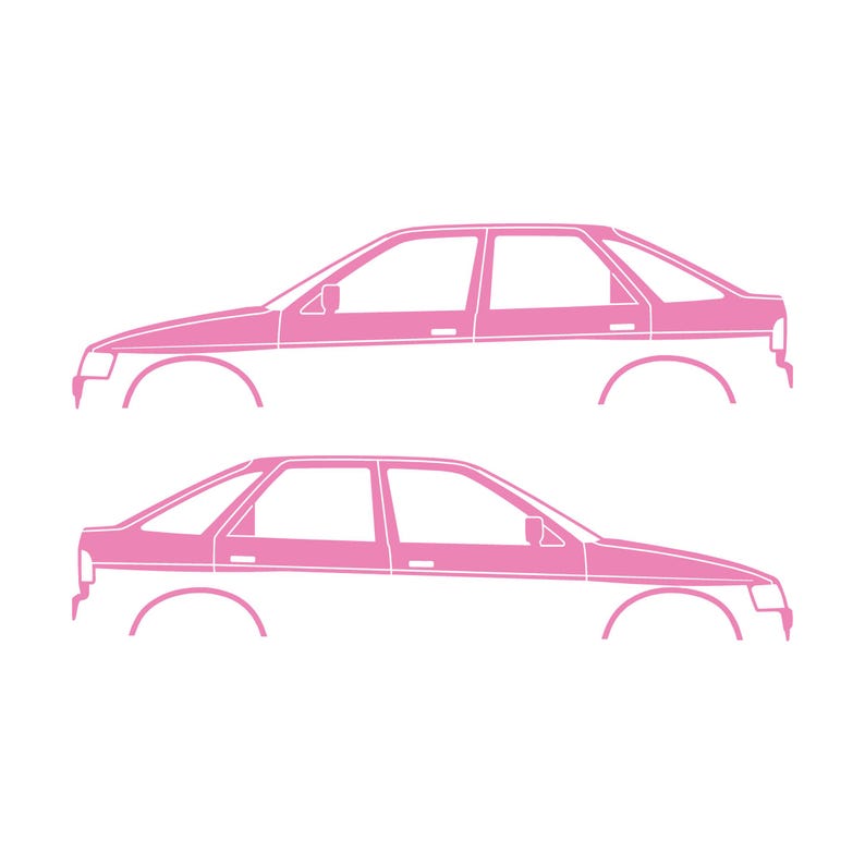 Set Of 2 Car Silhouette Decal Stickers For Ford Escort Mk5 5-door Hatchback Soft Pink