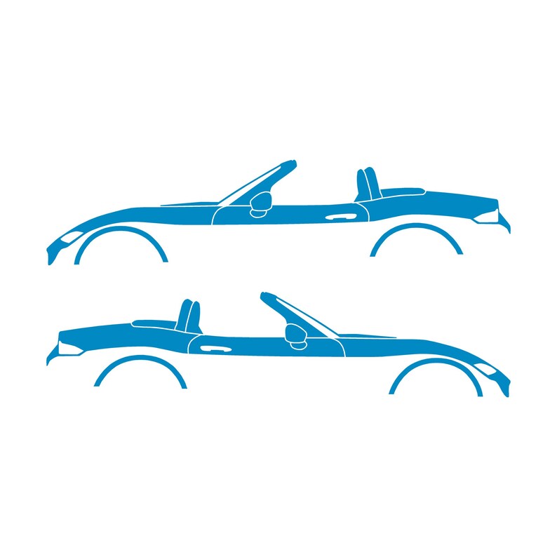 Set Of 2 Lowered Car Silhouette Decal Stickers For Mazda Miata MX5 ND Light Blue