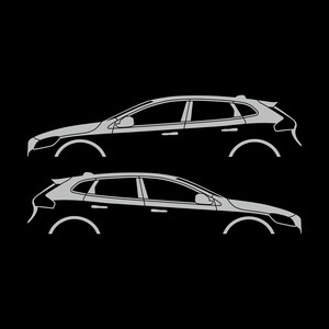 Set Of 2 Car Silhouette Decal Stickers For Volvo V40 2012-19 Light Grey