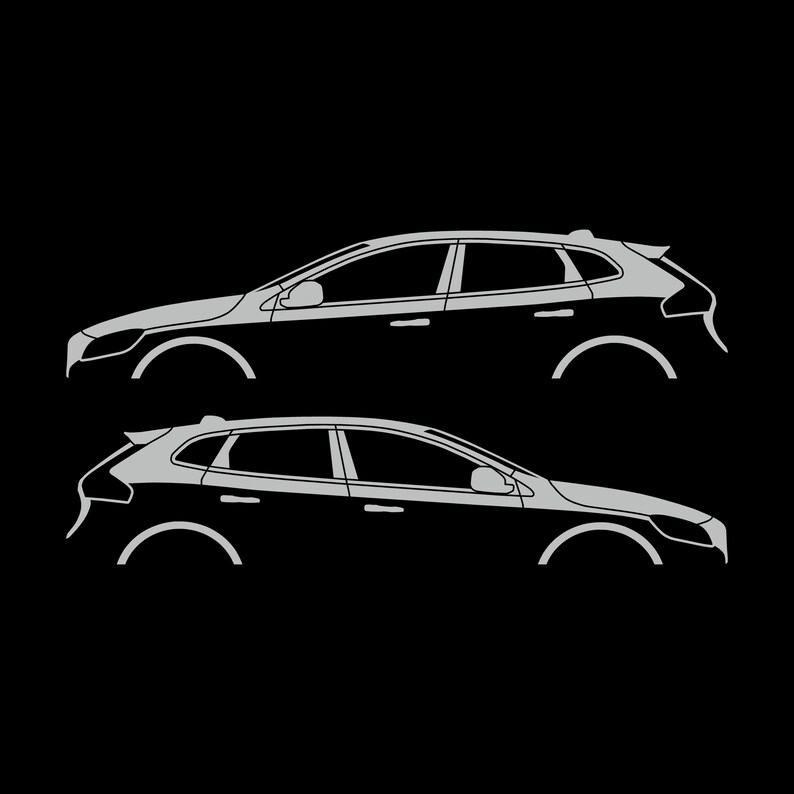Set Of 2 Car Silhouette Decal Stickers For Volvo V40 2012-19 Light Grey