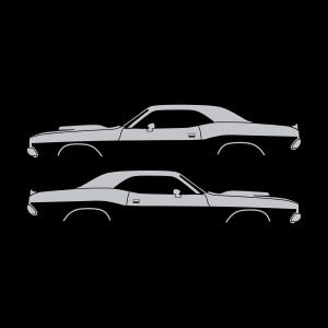 Set Of 2 Car Silhouette Decal Stickers For Dodge Challenger Shaker Hood Classic Hardtop 1st Gen 1970-74 Silver