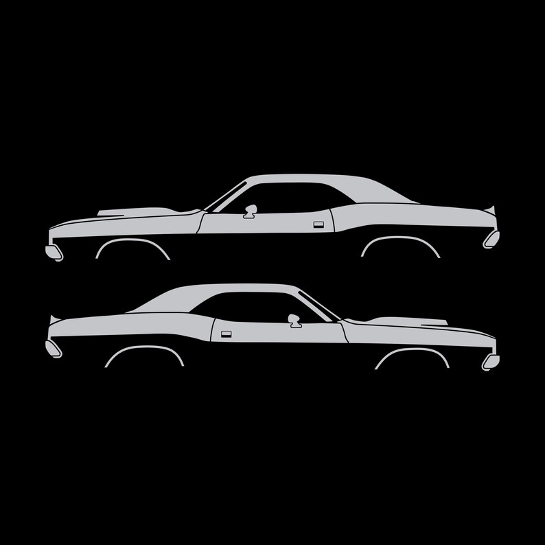 Set Of 2 Car Silhouette Decal Stickers For Dodge Challenger Shaker Hood Classic Hardtop 1st Gen 1970-74 Silver