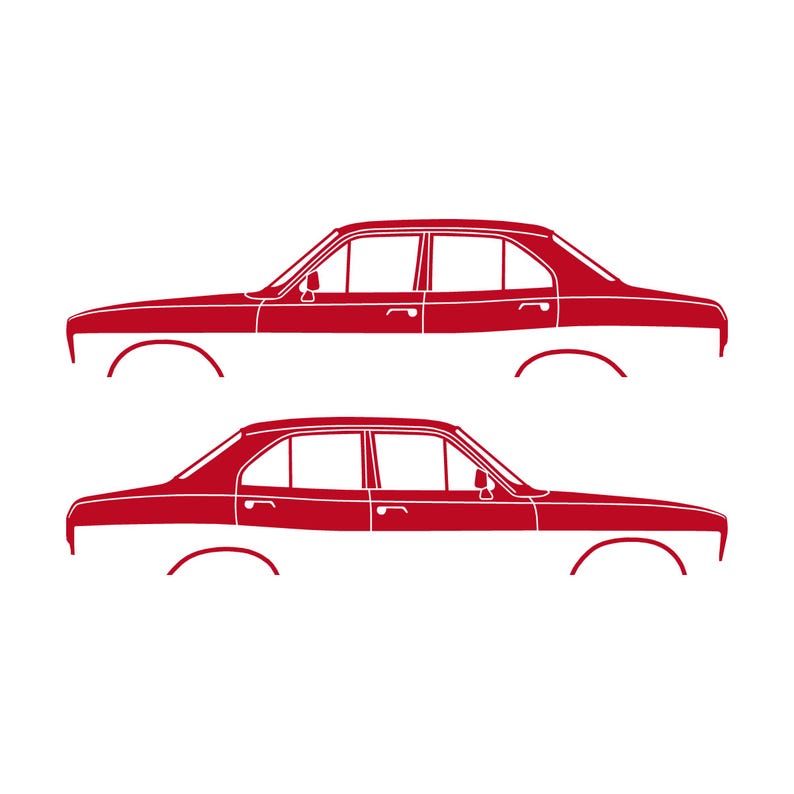 Set med 2 silhuettdekaler för Ford Escort Mk1 2-dörrars Sedan Coupé Röd
