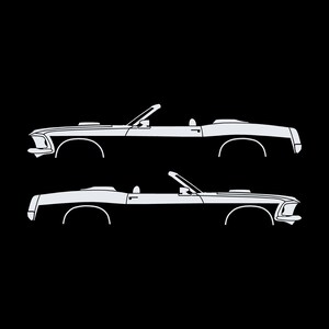 Conjunto de 2 adesivos com a silhueta de um carro rebaixado para Ford Mustang Conversível de 1969. Branco