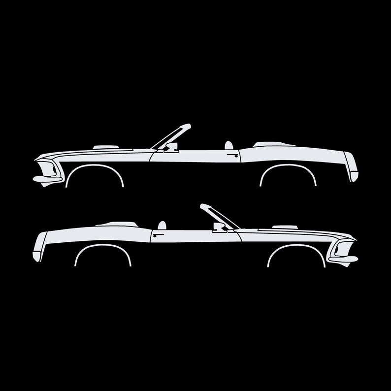 Conjunto de 2 adesivos com a silhueta de um carro rebaixado para Ford Mustang Conversível de 1969. Branco