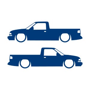 Juego de 2 calcomanías con silueta de auto rebajado para Chevrolet S10 de segunda generación, cabina simple, 1998-2004 Azul