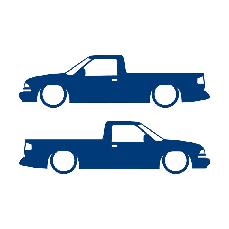 Juego de 2 calcomanías con silueta de auto rebajado para Chevrolet S10 de segunda generación, cabina simple, 1998-2004 Azul