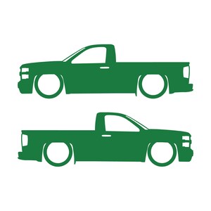 Set Of 2 Lowered Car Silhouette Decal Stickers For Chevrolet Silverado Reg Cab 2014-19 Green