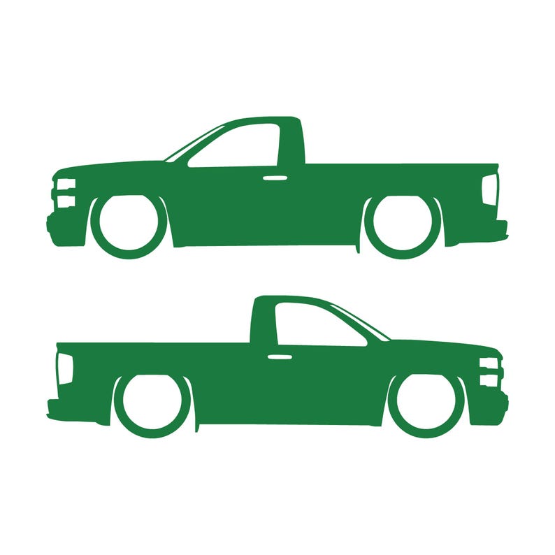 Set Of 2 Lowered Car Silhouette Decal Stickers For Chevrolet Silverado Reg Cab 2014-19 Green