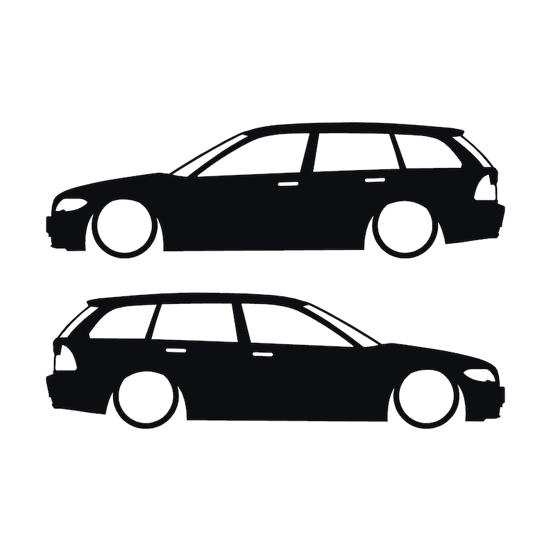 Set Of 2 Lowered Car Silhouette Decal Stickers For BMW E46 3-series Facelift Touring Black