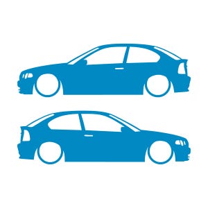 Juego de 2 pegatinas decorativas con silueta de coche rebajado para BMW E46 Compact Hatchback Light Blue
