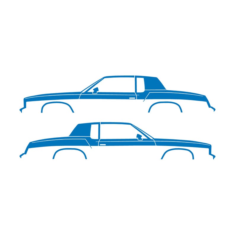 Set mit 2 Auto-Silhouette-Aufklebern für Oldsmobile Cutlass Supreme 4. Generation 1978-80 Coupé Sky Blue