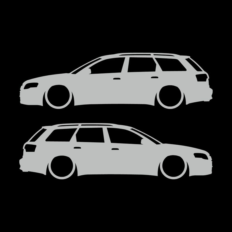 Conjunto de 2 adesivos com silhueta de carro rebaixado para Audi A4 S4 B7 Avant Light Grey