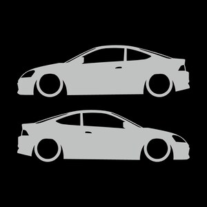 Set Of 2 Lowered Car Silhouette Decal Stickers For Acura RSX DC5 Coupe Light Grey