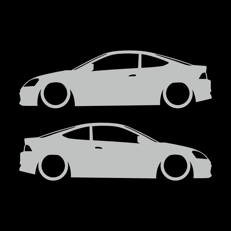Set Of 2 Lowered Car Silhouette Decal Stickers For Acura RSX DC5 Coupe Light Grey