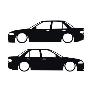 Set mit 2 Aufklebern für tiefergelegte Mitsubishi Lancer Evo 1 2 3 (ohne Heckflügel) Schwarz