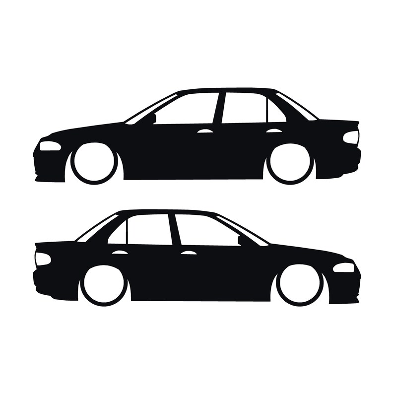 Set mit 2 Aufklebern für tiefergelegte Mitsubishi Lancer Evo 1 2 3 (ohne Heckflügel) Schwarz