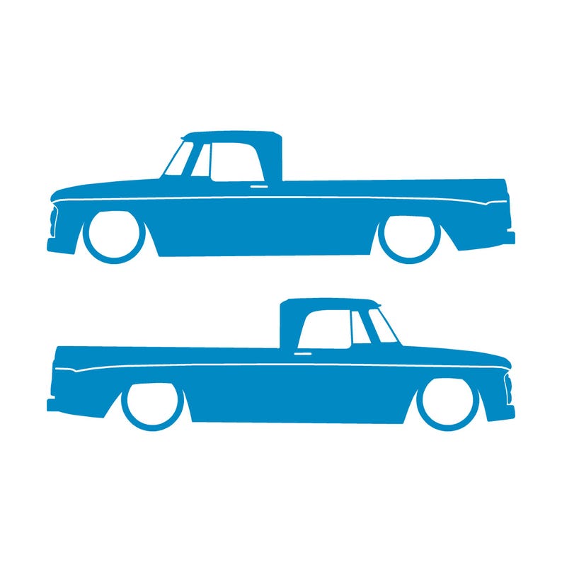 Set Of 2 Car Silhouette Decal Stickers For 1961-65 Dodge D100 Sweptline Long Bed 1st Gen Light Blue