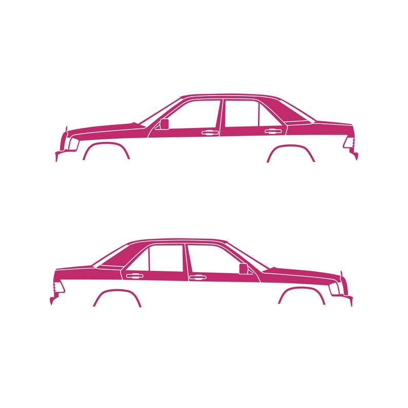 Set Of 2 Car Silhouette Decal Stickers For The Mercedes 190e Pink