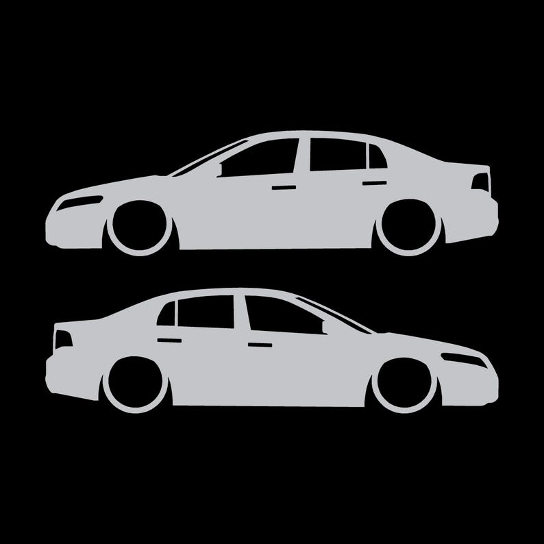 Set Of 2 Lowered Car Silhouette Decal Stickers For Acura TL UA6 2004-08 3rd Gen Sedan Silver