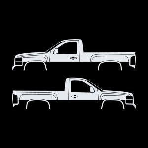 Set mit 2 Auto-Silhouette-Aufklebern für Chevrolet Silverado 2007-13 Einzelkabine Weiß