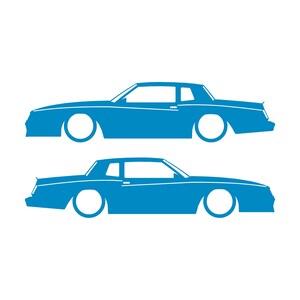 Set Of 2 Car Silhouette Decal Stickers For Chevrolet Monte Carlo SS 4th Gen Outline Coupe Light Blue