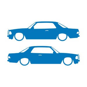 Set van 2 verlaagde auto silhouet stickers voor Mercedes C123 Coupé Sky Blue