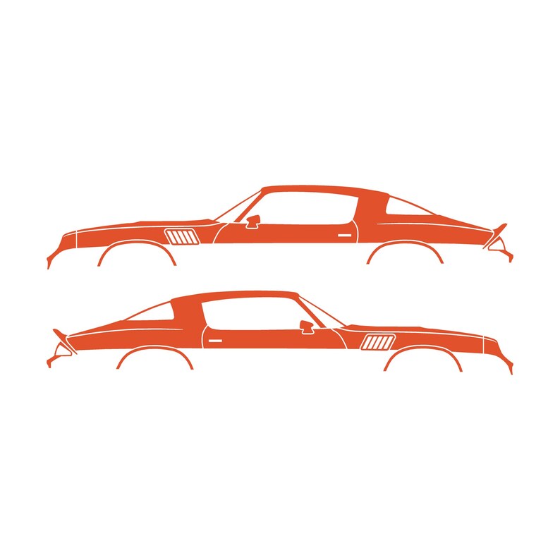 Set mit 2 Auto-Silhouette-Aufklebern für Chevrolet Camaro Z28 2. Generation 1978-79 Coupé Orange