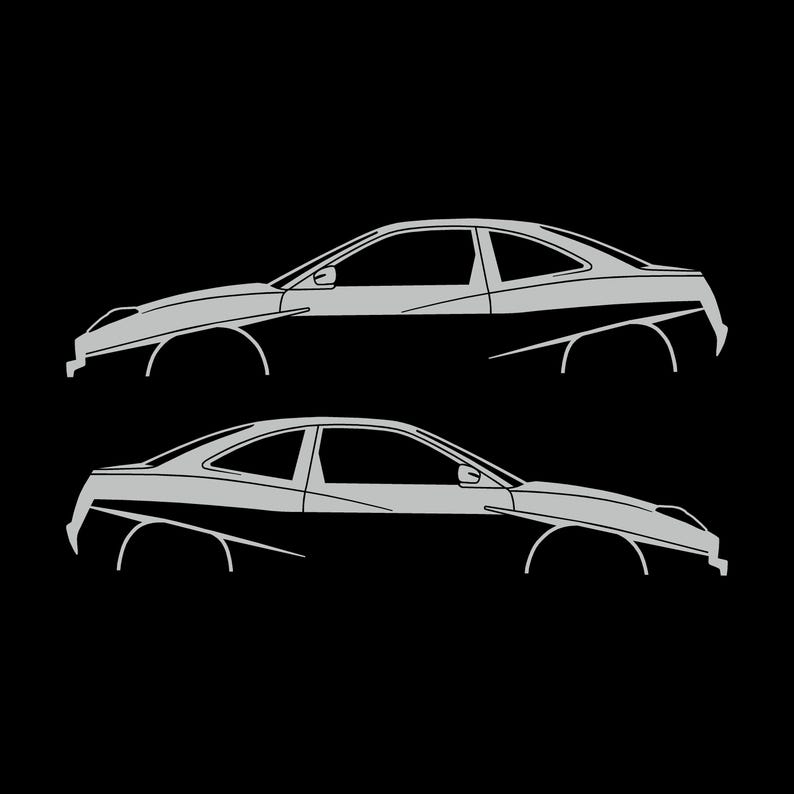 Set Of 2 Lowered Car Silhouette Decal Stickers For Fiat Coupe Light Grey