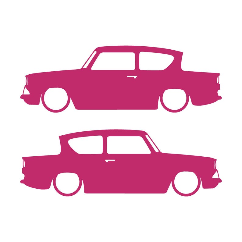 Lot de 2 autocollants silhouette de voiture pour Ford Anglia 105e Rose