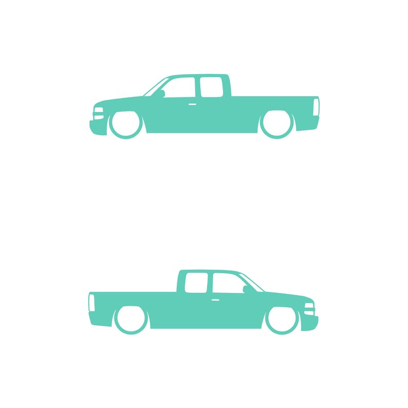 Set Of 2 Lowered Truck Silhouette Decal Stickers For Chevrolet Silverado Extended Cab 1999- 2002 Pickup Mint