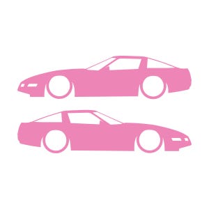 Set Of 2 Lowered Car Silhouette Decal Stickers For Chevrolet Corvette C4 Coupe Soft Pink