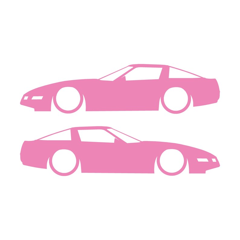 Set Of 2 Lowered Car Silhouette Decal Stickers For Chevrolet Corvette C4 Coupe Soft Pink