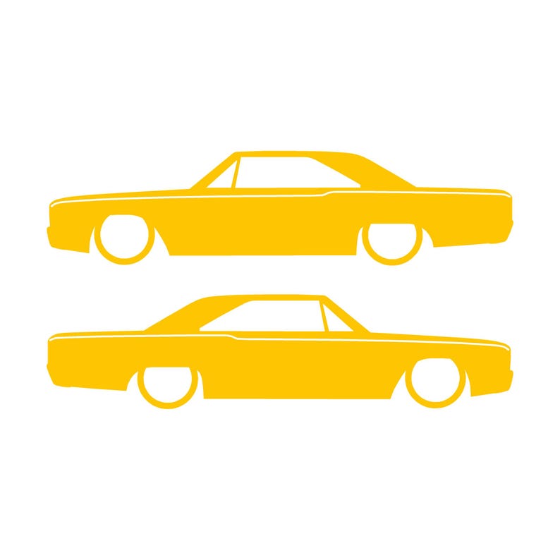 Set med 2 silhuettdekaler för Dodge Dart 4:e generationen 1967-69 Classic Hardtop Coupe Gul