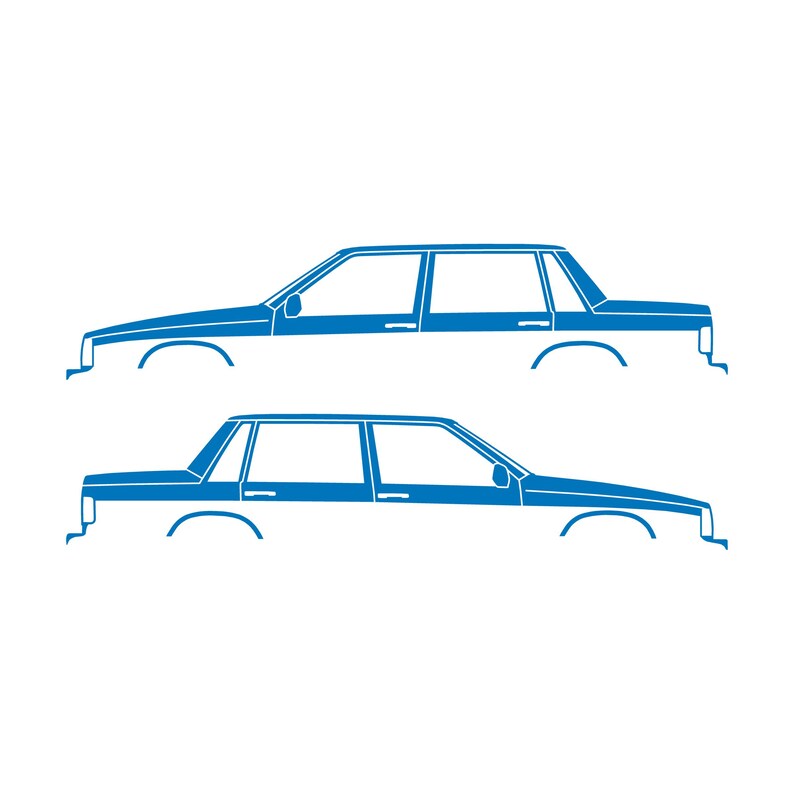 Set Of 2 Car Silhouette Decal Stickers For Volvo 744 Sedan Sky Blue