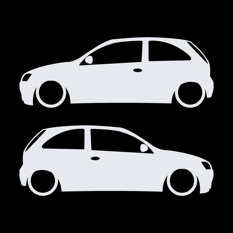 Juego de 2 pegatinas con silueta de coche para Opel Corsa A y Vauxhall Nova Hatchback de 3 puertas. Blanco