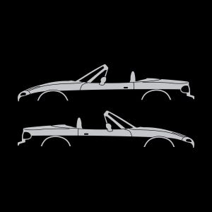 Set Of 2 Lowered Car Silhouette Decal Stickers For Mazda Miata MX5 NA Silver