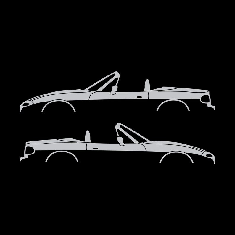 Set Of 2 Lowered Car Silhouette Decal Stickers For Mazda Miata MX5 NA Silver