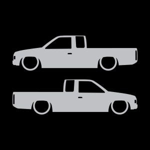 Set Of 2 Lowered Truck Silhouette Decal Stickers For Nissan Hardbody Ext Cab D21 Pickup Silver