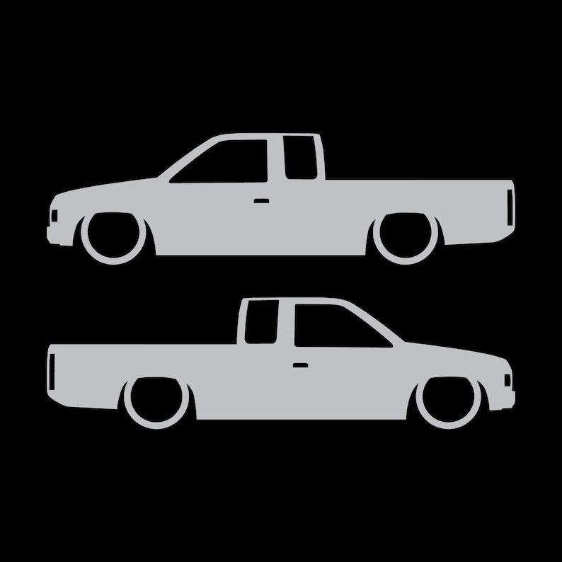 Set Of 2 Lowered Truck Silhouette Decal Stickers For Nissan Hardbody Ext Cab D21 Pickup Silver
