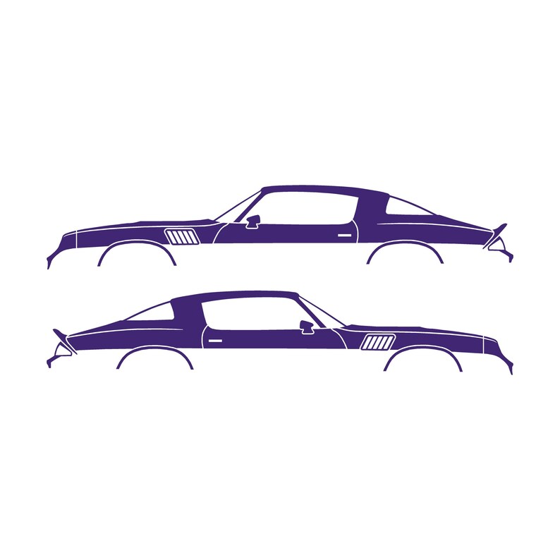 Set mit 2 Auto-Silhouette-Aufklebern für Chevrolet Camaro Z28 2. Generation 1978-79 Coupé Lila