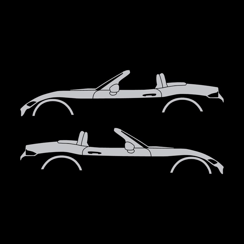 Set Of 2 Lowered Car Silhouette Decal Stickers For Mazda Miata MX5 ND Silver