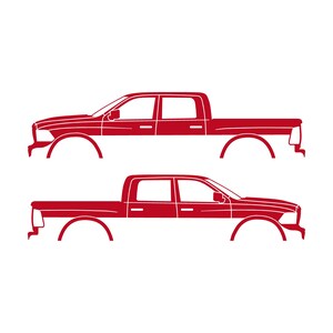 Set med 2 silhuettdekaler för Dodge Ram Crew Cab 4:e generationen 2010-18 Röd