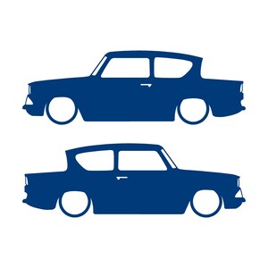 Lot de 2 autocollants silhouette de voiture pour Ford Anglia 105e Bleu
