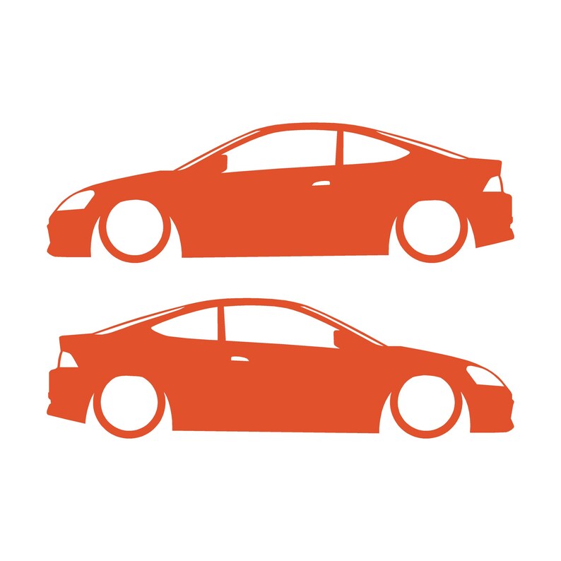 Set Of 2 Lowered Car Silhouette Decal Stickers For Acura RSX DC5 Coupe Orange