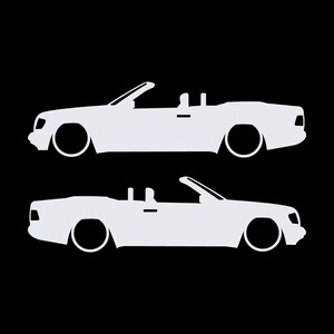 Set van 2 autosilhouet-stickers voor de Mercedes E-Klasse W124 Cabriolet. Wit