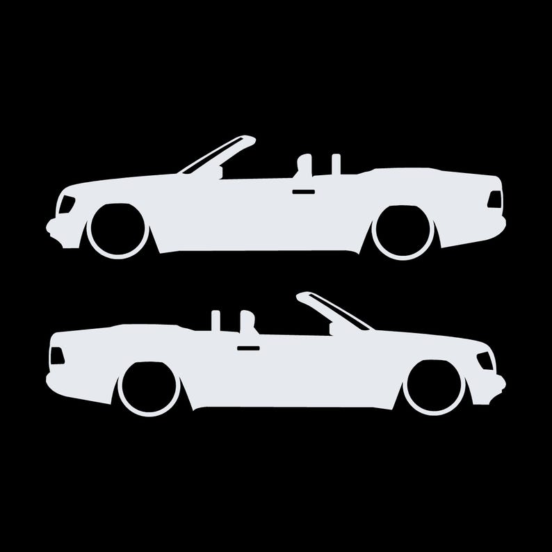Set van 2 autosilhouet-stickers voor de Mercedes E-Klasse W124 Cabriolet. Wit