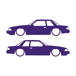 Juego de 2 pegatinas con silueta de coche rebajado para Ford Mustang Fox Body Notchback 1987-93 Morado
